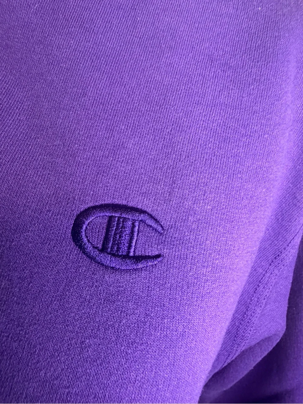 Champion Purple Crewneck Sweatshirt with Stitched Chest Logo, Sleeve Patch