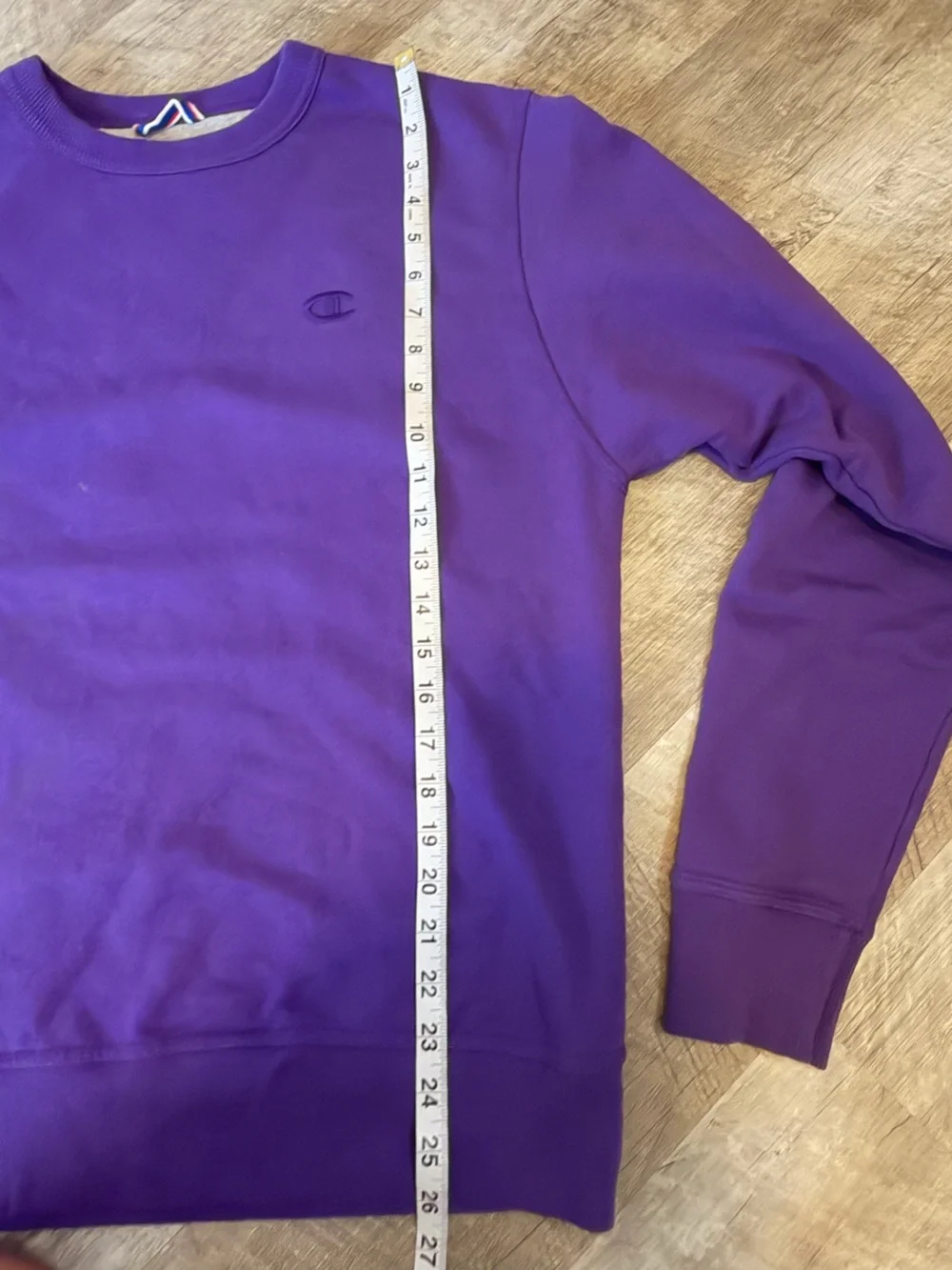 Champion Purple Crewneck Sweatshirt with Stitched Chest Logo, Sleeve Patch