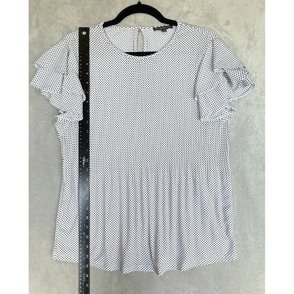 Adrianna Papell‎ Blouse Top Womens Small White Polka Dot Flutter Sleeve Elegant