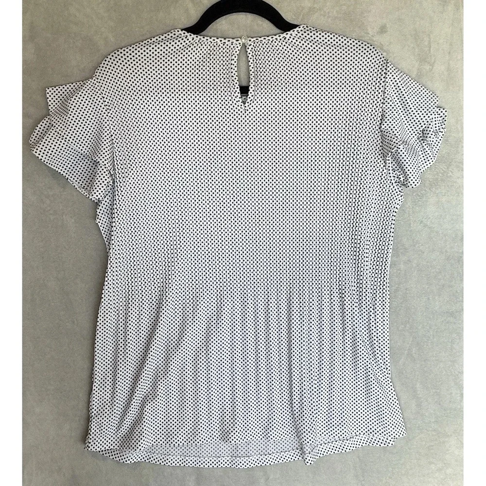 Adrianna Papell‎ Blouse Top Womens Small White Polka Dot Flutter Sleeve Elegant