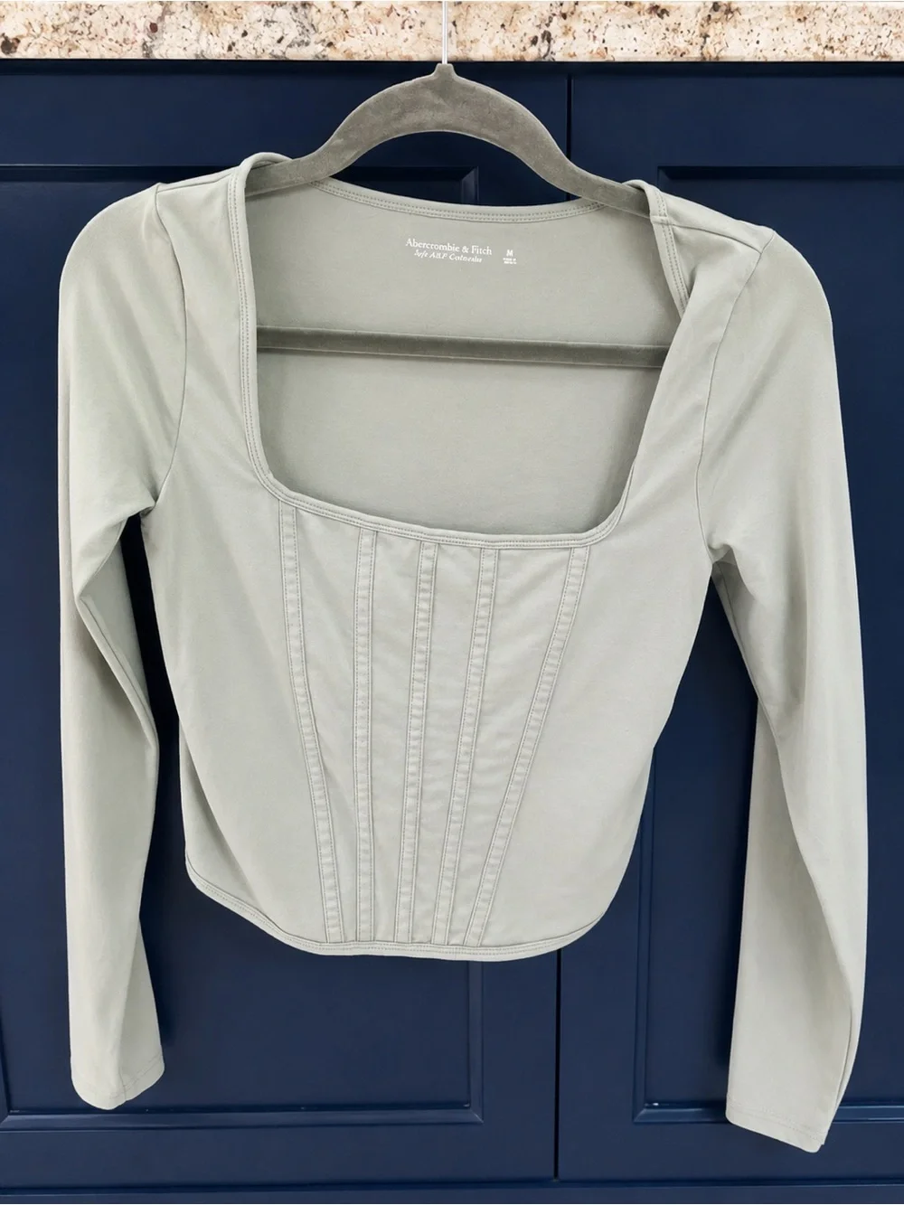 Abercrombie & Fitch Sage Square-Neck Long Sleeve Crop Top
