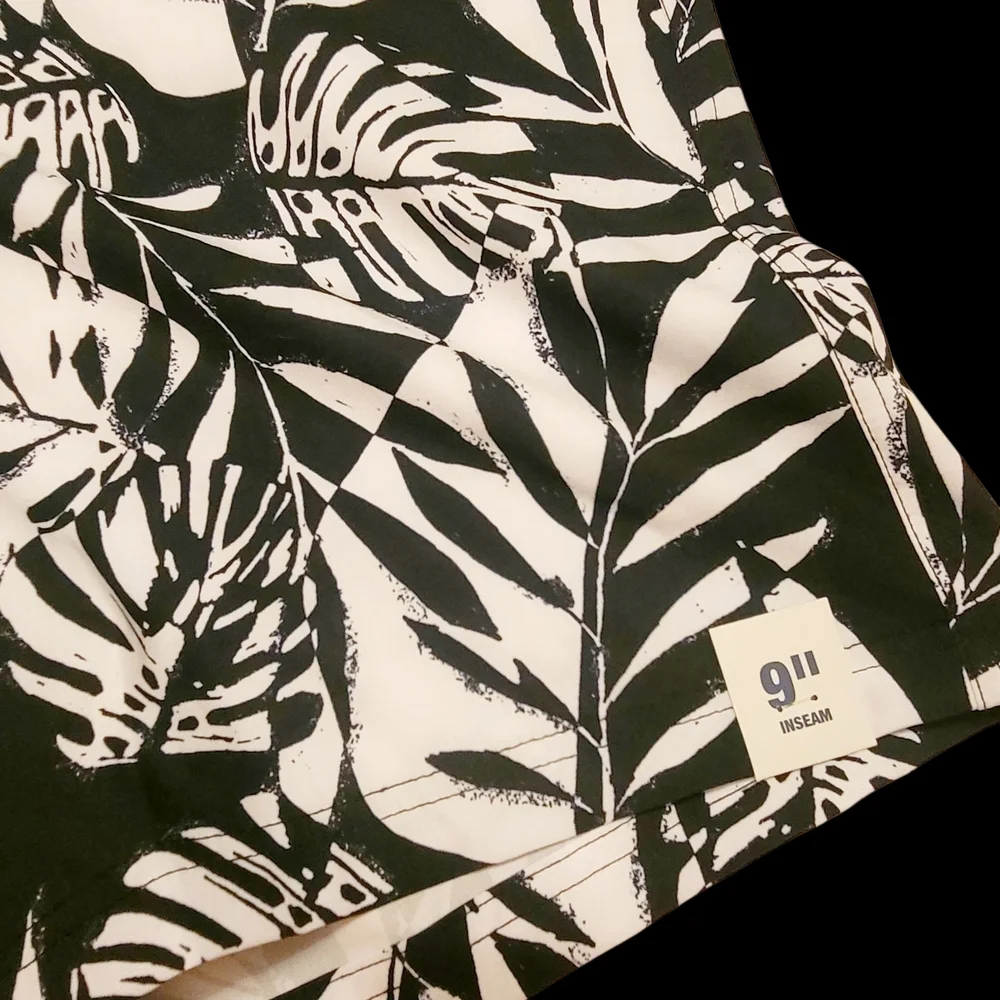 NWT George Mens Swim Trunks Swimsuit Black and White Tropical Size XL 9