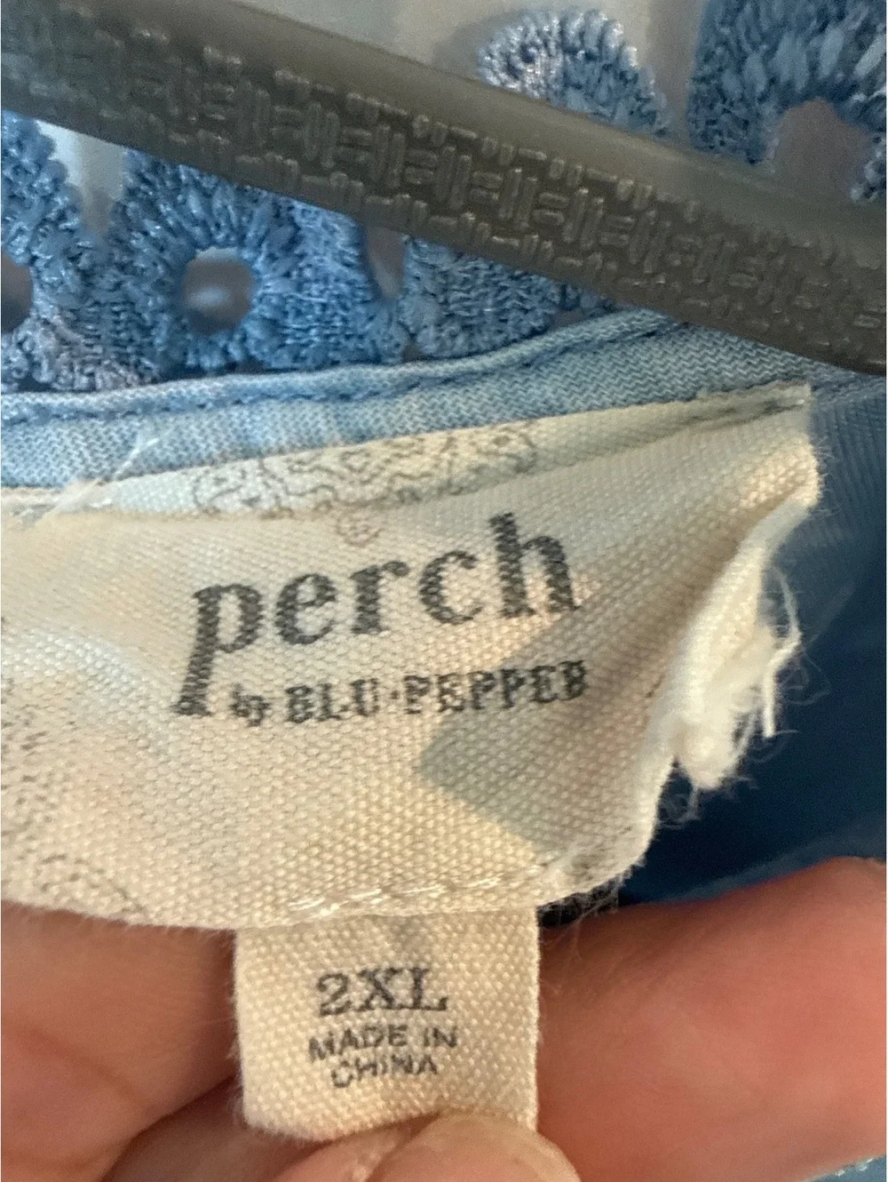 Perch by Blu Pepper Women's 2XL Blue Lyocell Blouse with Lace Trim