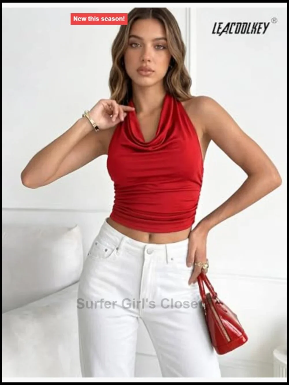Women's Sexy Open Back Halter Tank Top Cowl Neck Sleeveless Summer Going Out Top