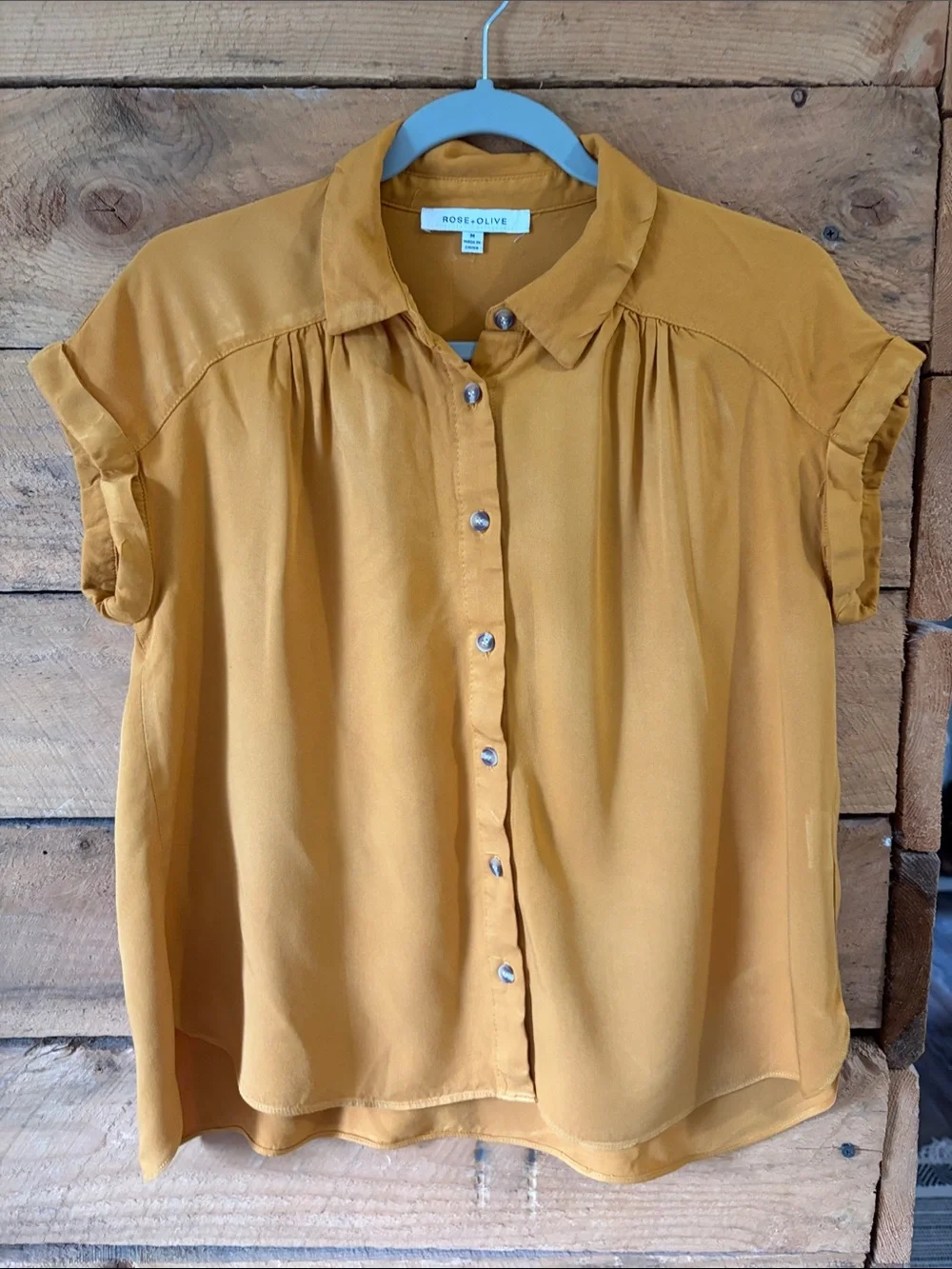 Rose & Olive Golden Mustard Short-Sleeve Button-Front Top