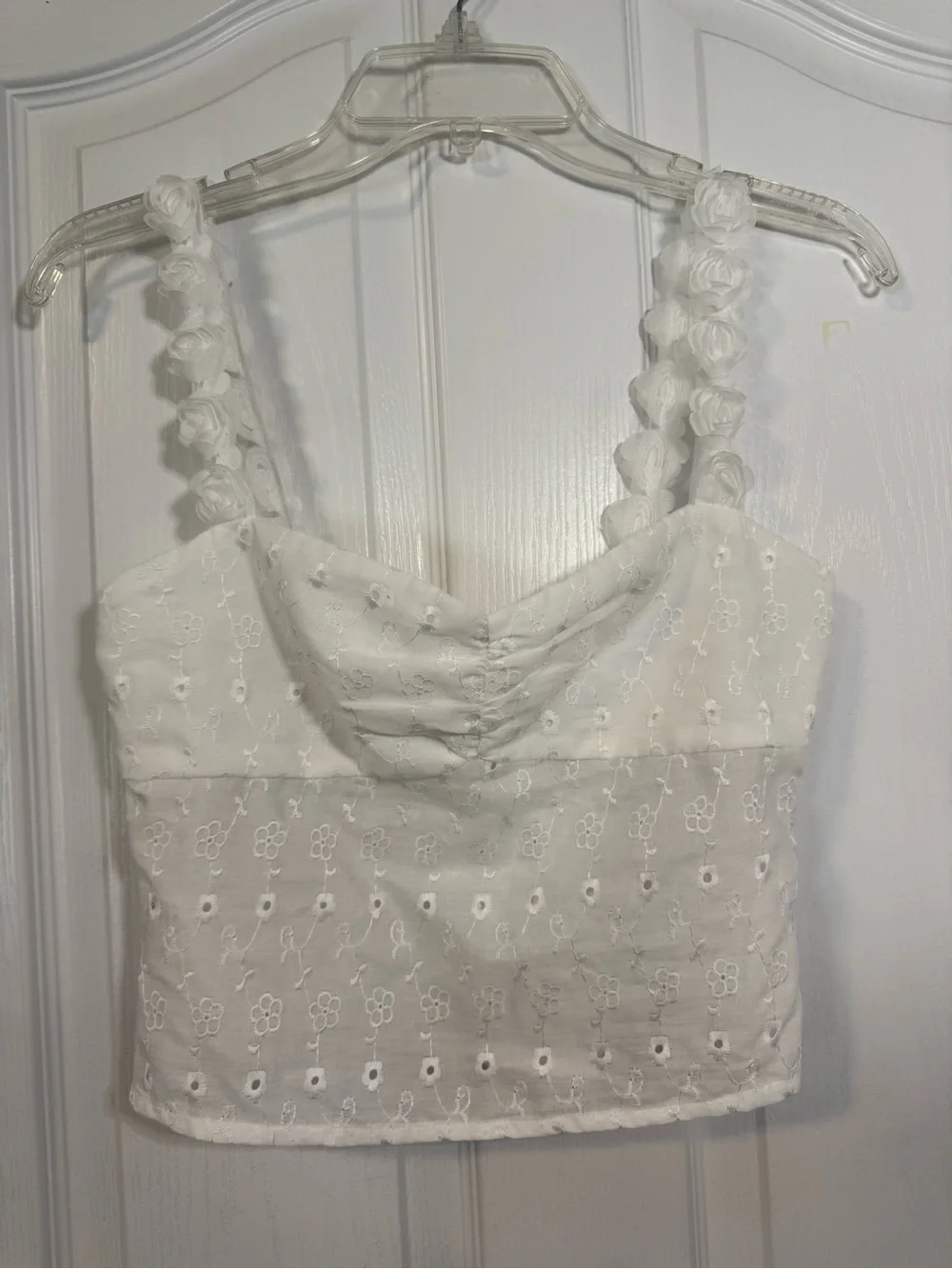 Princess Polly White Eyelet Floral-Strap Cropped Camisole