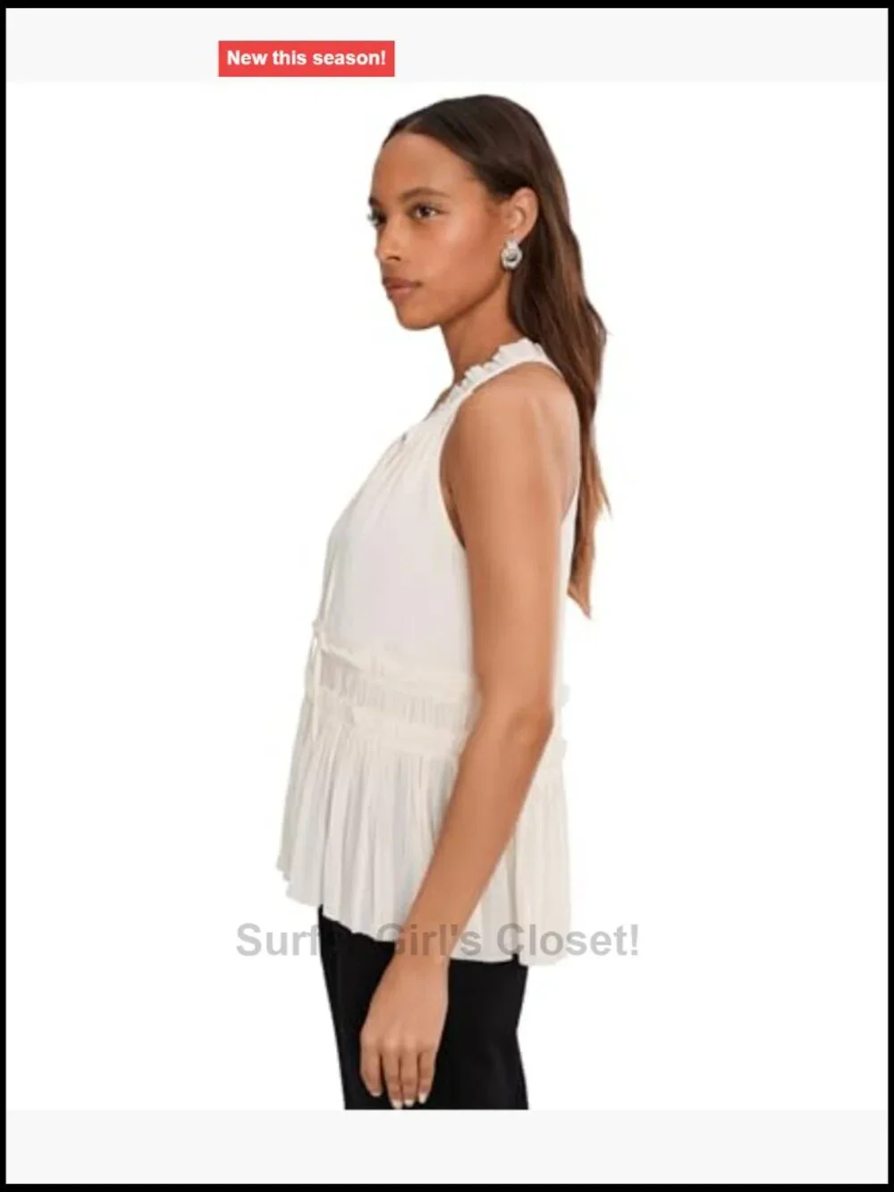 Sleeveless Ruffled Woven Top V-Neck 100% Polyester