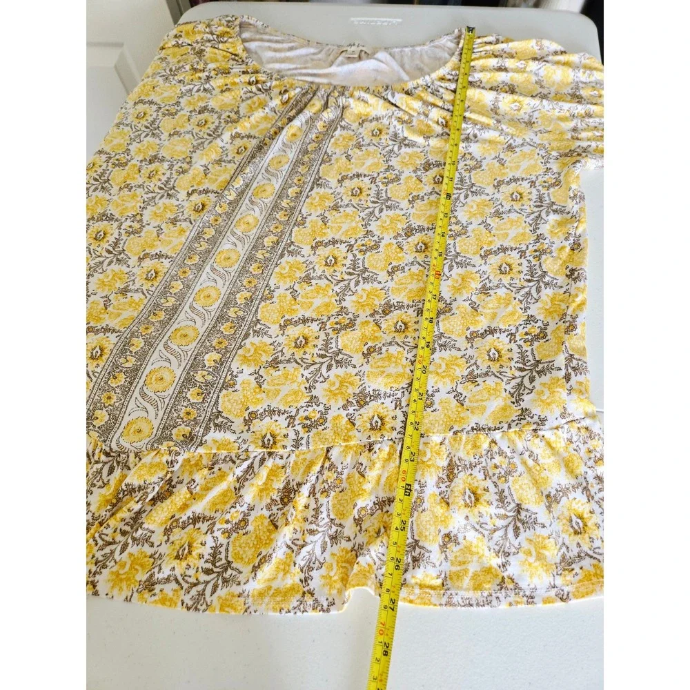 Style & Co Womens 2X Yellow‎ Floral Ruffle 3/4 Sleeve Peasant Top Scoop Neck