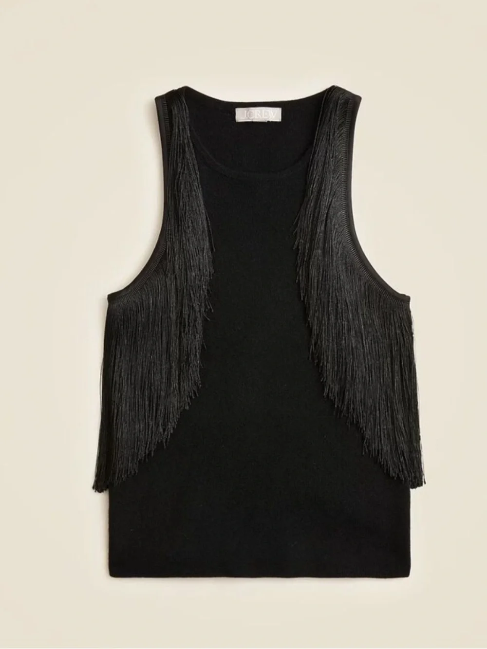 J. Crew Black Fringe-Trim cashmere tank