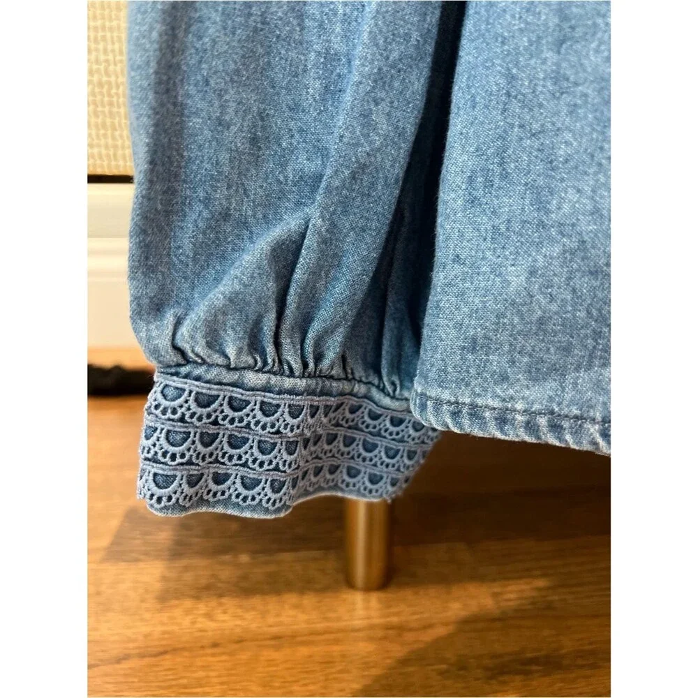 Boden Rhea Trim Insert Denim Button Up Top Blouse Light Vintage Sz 6