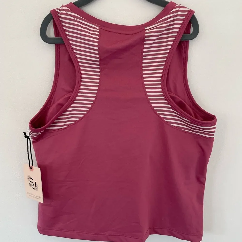 Sincerely Jules Golf & Tennis Pink with White Stripes Tank Top NWT Size Small