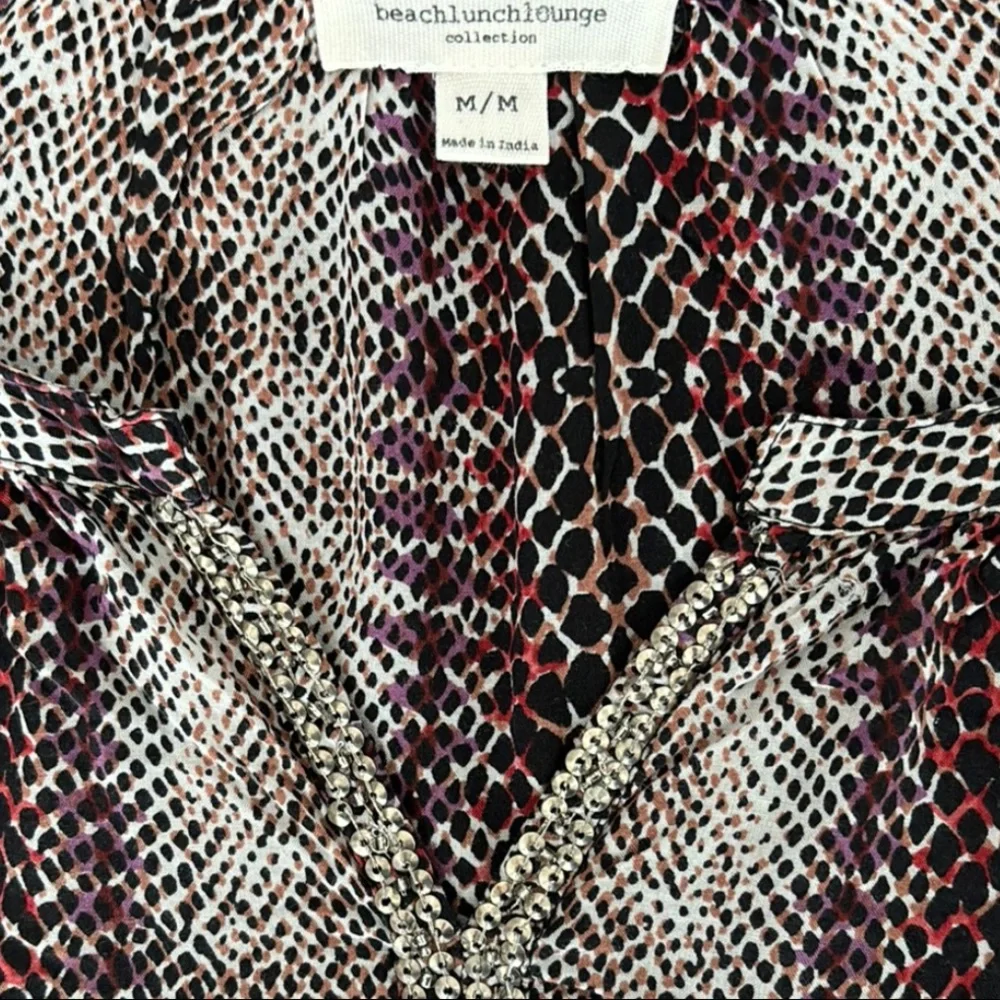 Beachlunchlounge Animal Print Blouse Silky Lightweight 100% Viscose Size Medium
