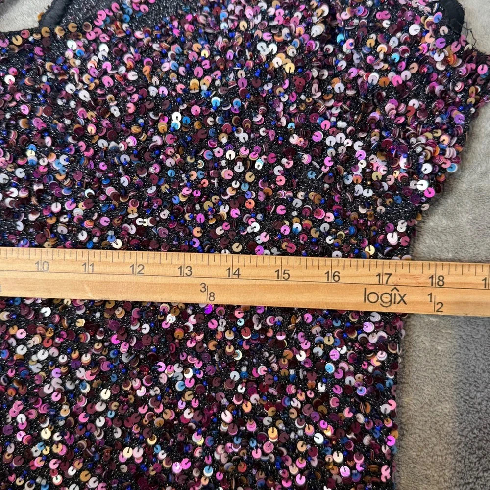 Parker All Over Colorful Sequin Top Womens XS Sheer Festive Holiday Sparkle Glam