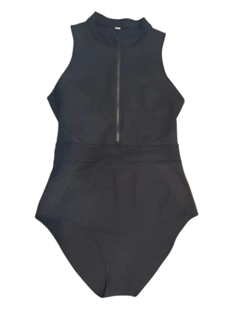 Lululemon Athletica Sz 8 Wild Abandon Black High-Neck Zip One-Piece Swim W2ALNS