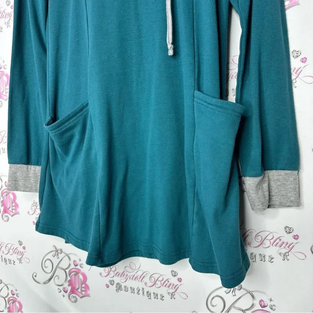 Valolia top dress style long cute hooded blue grey comfy stretchy