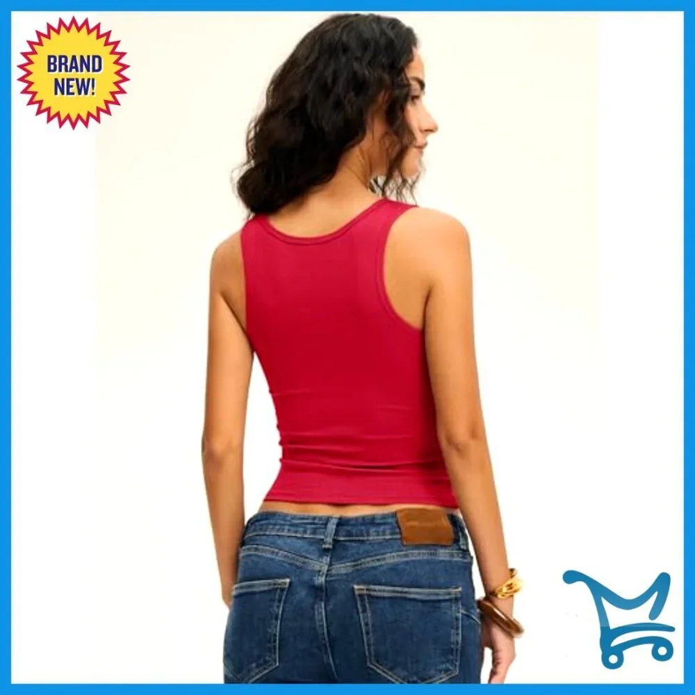 Square Neck Ribbed Crop Top Sleeveless Slim Fit Y2K Chic Summer Workout Tee