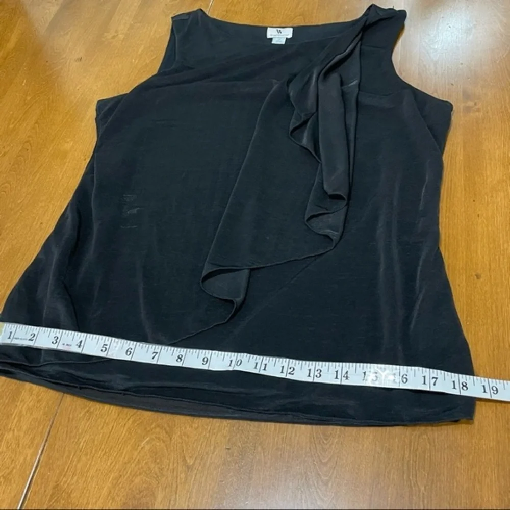 Worthington Women’s Black Semi‎ Sheer Ruffle Scoop Neck Sleeveless Blouse Top M