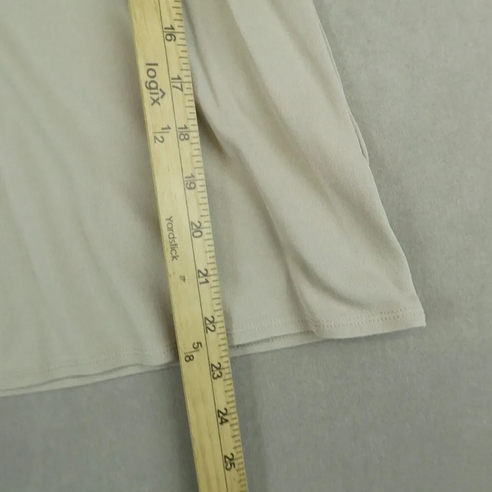 Eileen Fisher Shirt 100% Silk Jersey Short Sleeve Scoop Neck Tee Beige Classic