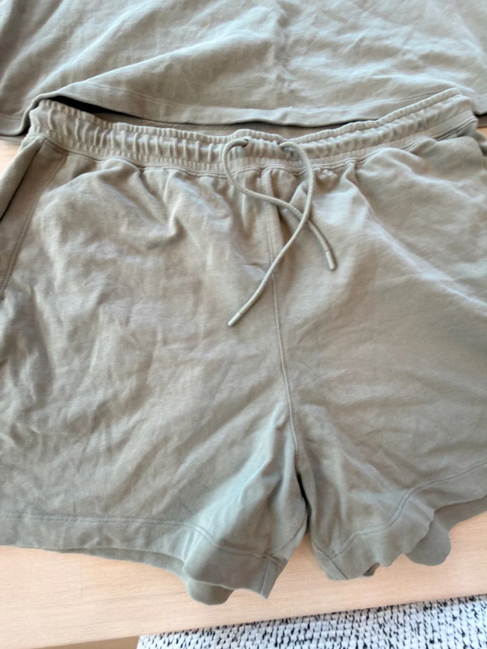 Nike Women’s Olive Green Crop Tee (Medium) & Drawstring Shorts (Large) Set
