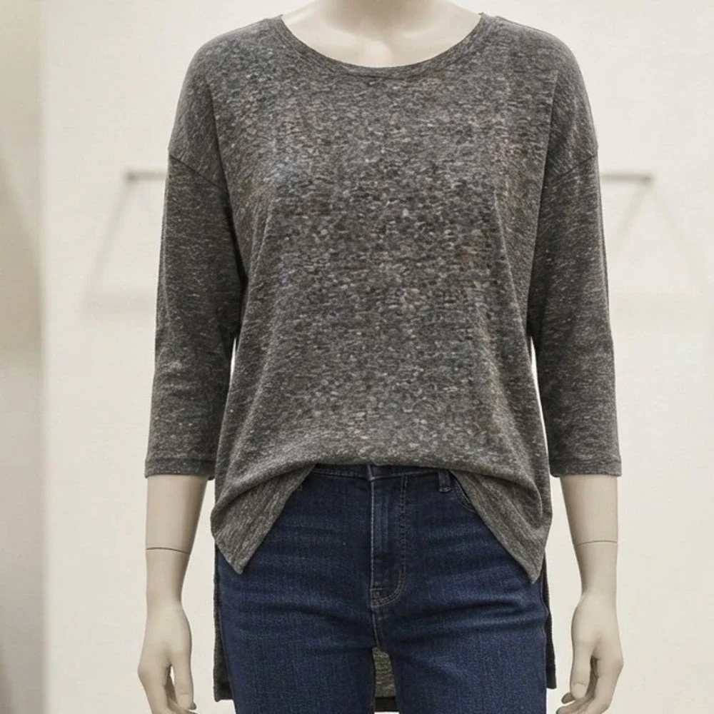 Old Navy Womens Charcoal Marl High Low Textured Tunic Top Size S 3/4 Sleeve Slit