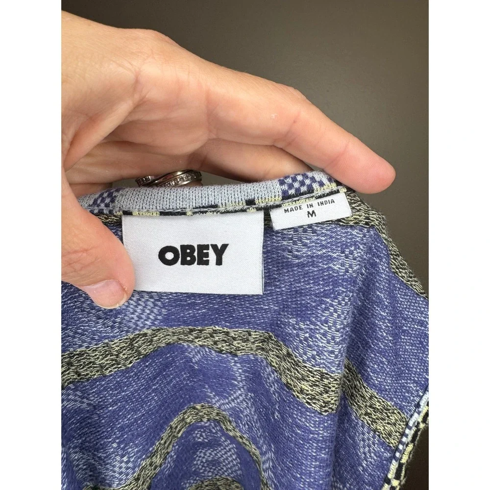 Obey Womens Blue Peace Sign Knit‎ Crop Tank Top Medium Streetwear Cotton