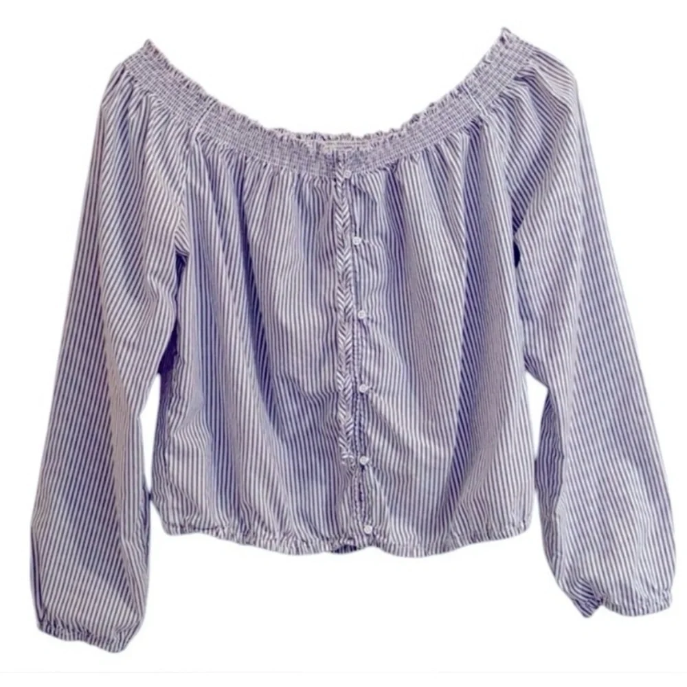Aeropostale XL Blue White Striped Off Shoulder Blouse Crop Rachel Green Coastal