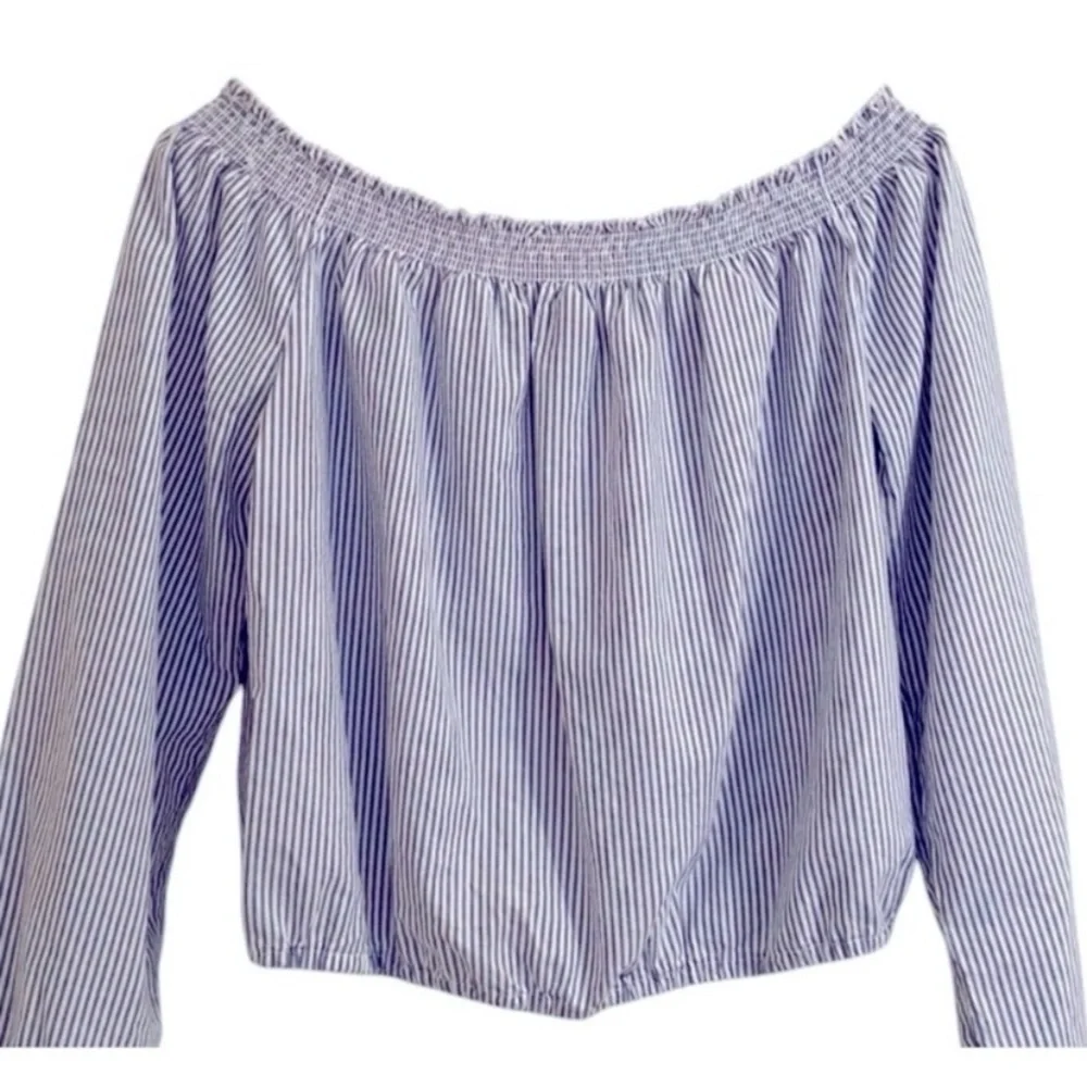 Aeropostale XL Blue White Striped Off Shoulder Blouse Crop Rachel Green Coastal