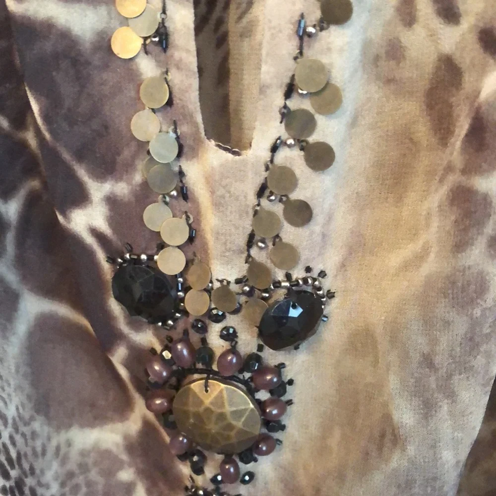 Moda International Victoria’s Secret Animal Print Jewel Blouse Brown Black Small
