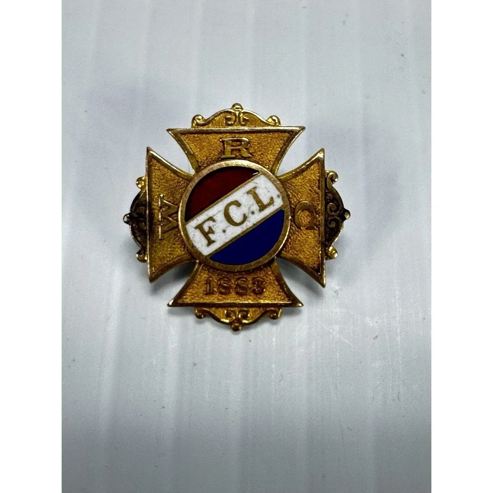 Antique Womens Relief Corps WRC F.C.L. 1883 Maltese‎ Cross Enamel Pin Medal 1889