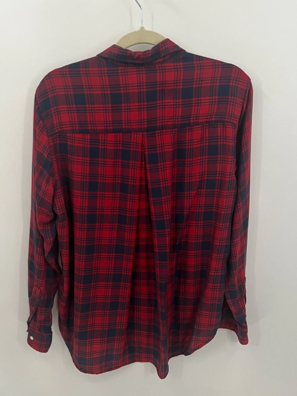 Grayson the Hero red & navy blue plaid button-up shirt