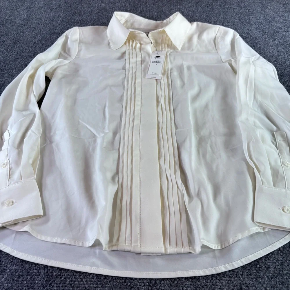 Banana Republic Tuxedo Shirt‎ Women S Ivory Pleated Front Long Sleeve NWT Blouse