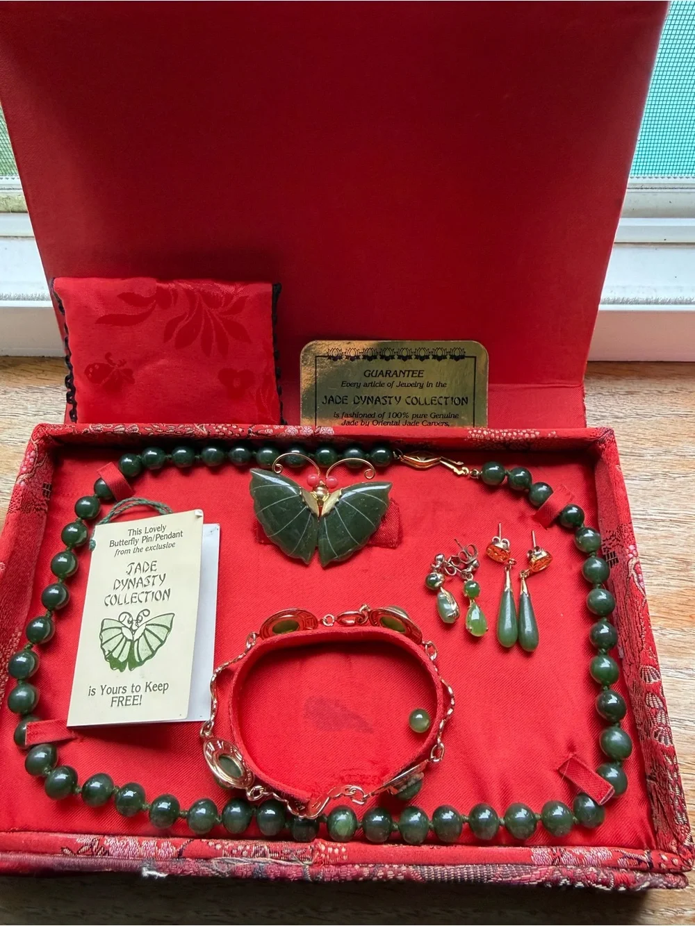 Jade Green Beaded Necklace with Carved Leaf Pendant by Jade