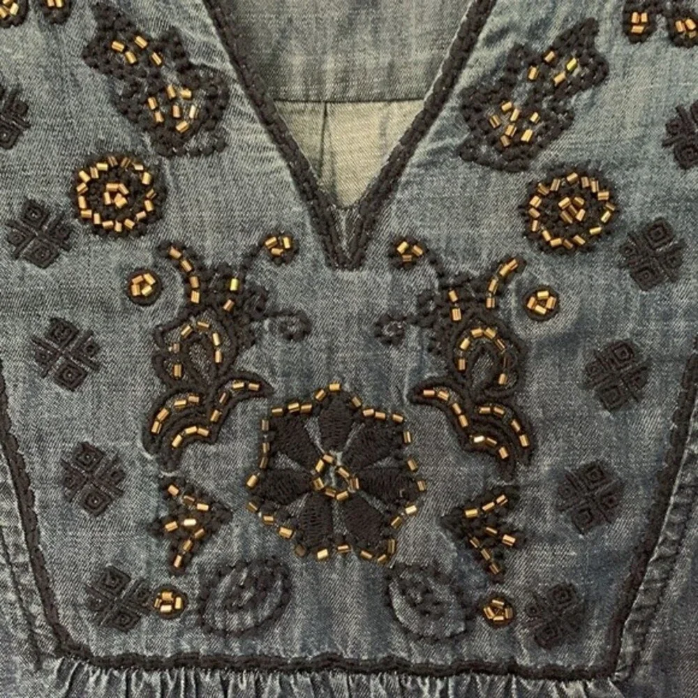 Vintage America Blues Anita Embroidered Chambray Boho top XS