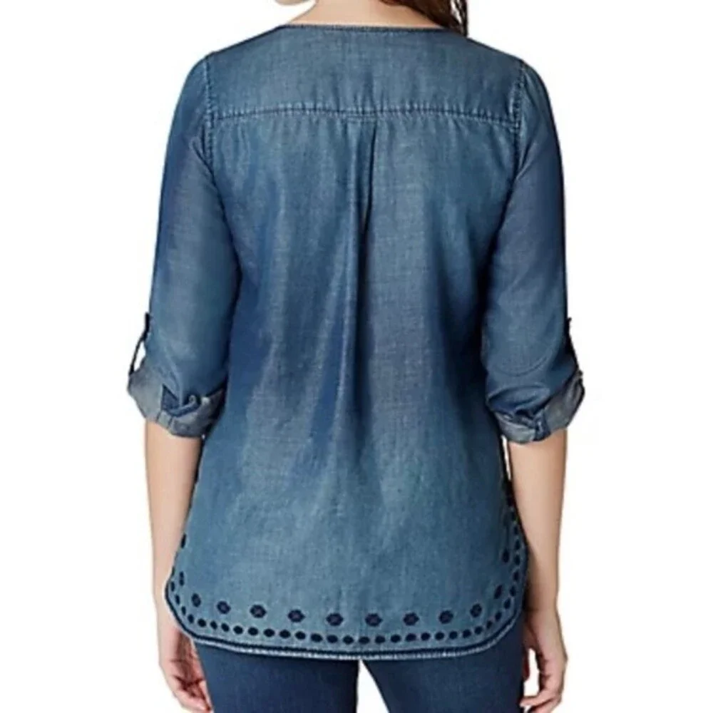 Vintage America Blues Anita Embroidered Chambray Boho top XS