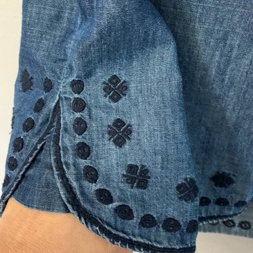 Vintage America Blues Anita Embroidered Chambray Boho top XS