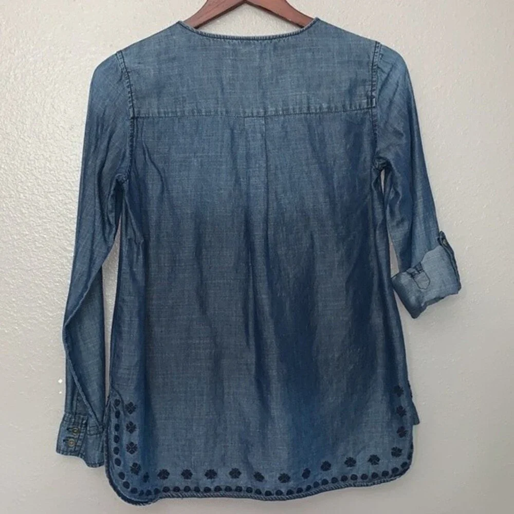 Vintage America Blues Anita Embroidered Chambray Boho top XS