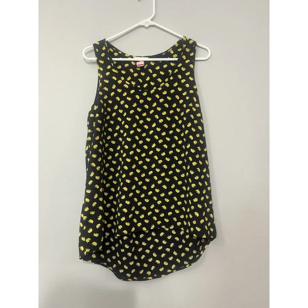 Pleione Elephant Print Tank-Navy Blue/Yellow-Size Medium