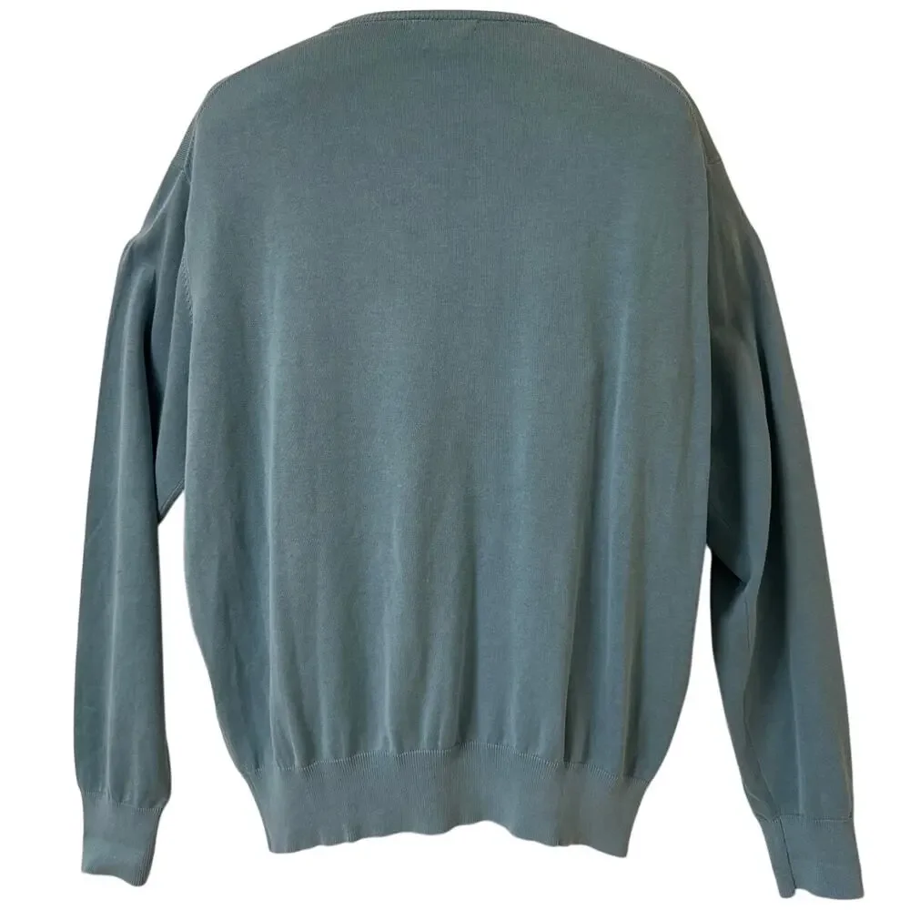 Peter Miller Large 100% Cotton Light Blue V-neck Long Sleeve Sweater Ribbed Hem