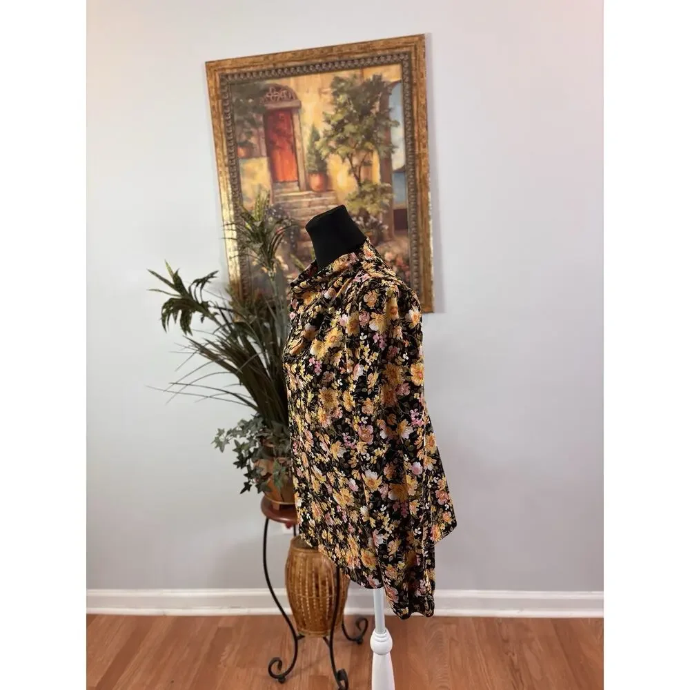 Pleione‎ Women Blouse M Retro Cottagecore Long sleeve High Keyhole Neck Boho