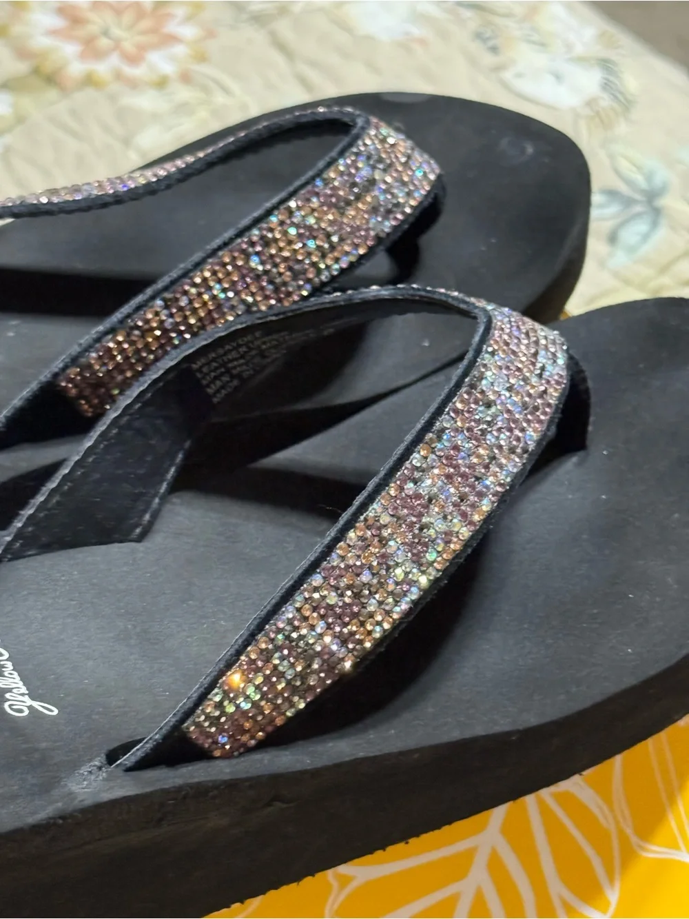 Yellow box rhinestone flip-flops. Size 8