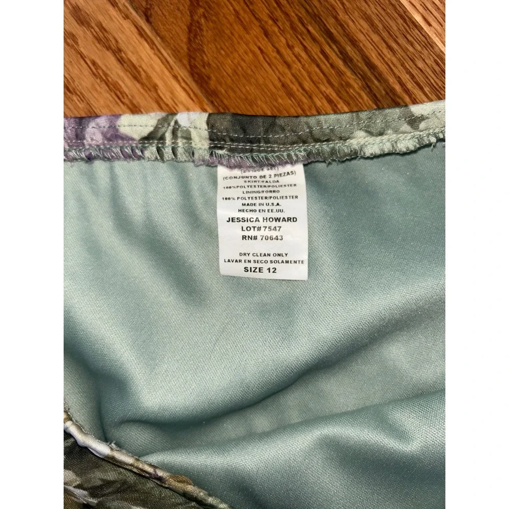 Jessica Howard Sage Green Floral 2 Piece Skirt Set Maxi Dress Sz 12 Made in USA