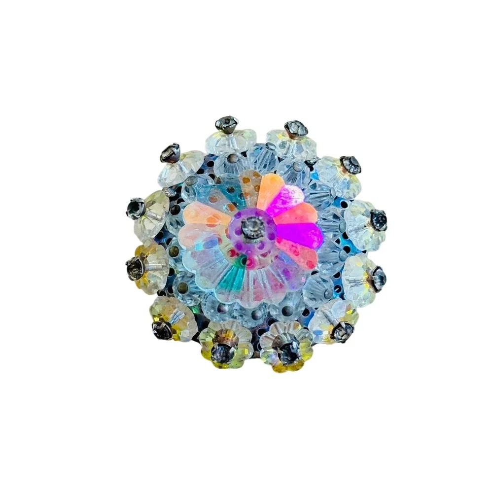 VTG Aurora Borealis Margarita‎ Crystal Cluster Brooch Pin Jeweled Retro Rainbow