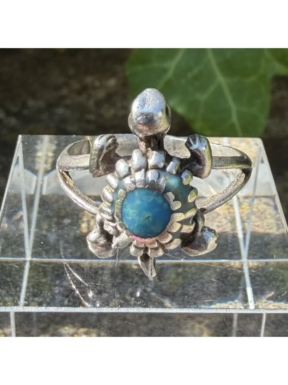 Vintage Sterling Silver Turquoise Turtle Ring Size 7 Southwestern Boho Coastal