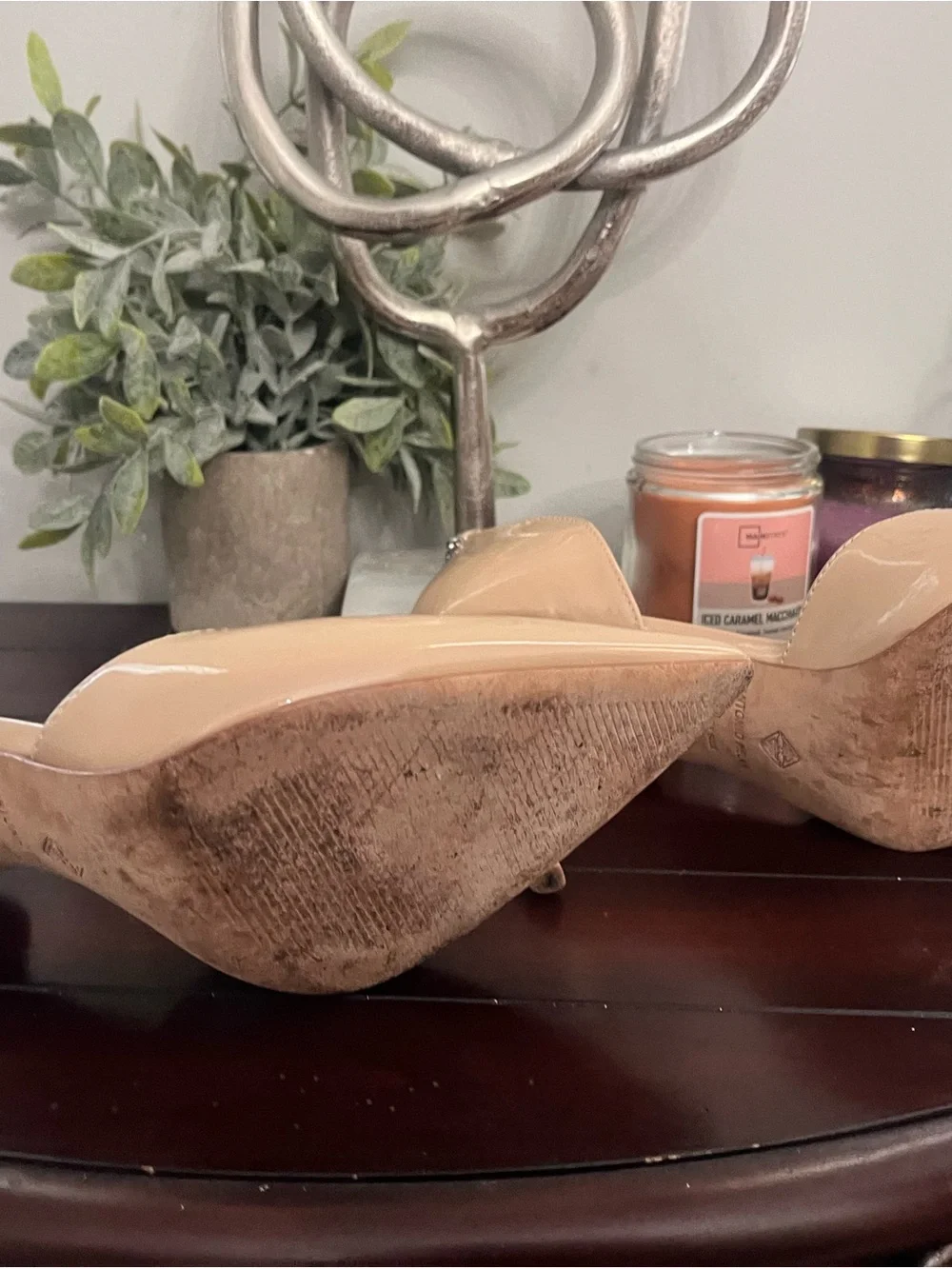 ANTONIO MELANI Nude Patent Pointed-Toe Stiletto with Crystal Anklet
