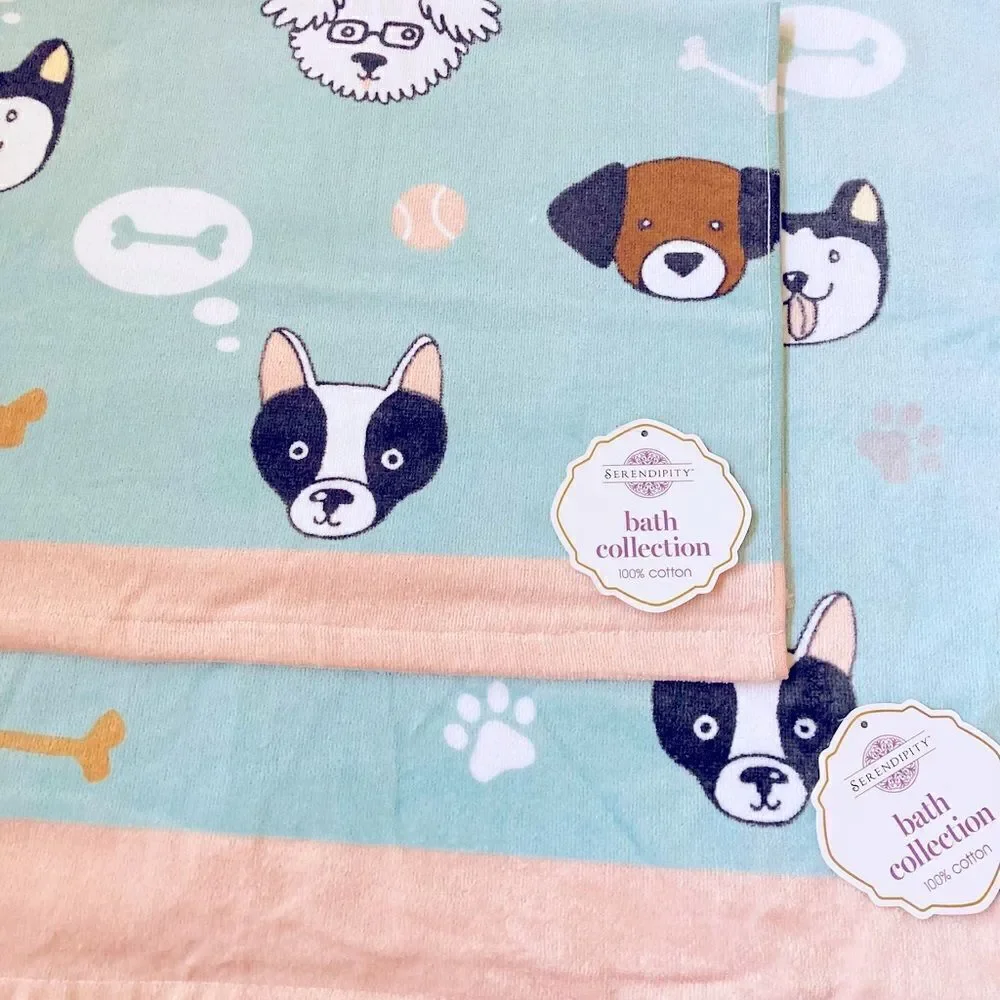 Dog Face Pastel Print 2-pc Cotton Bath Towels Set