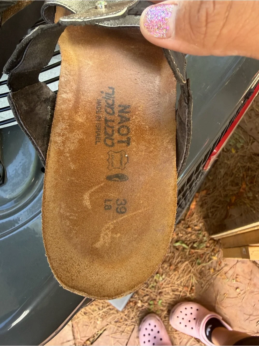 Naot Metallic Bronze Slide Sandals with Studded Strap