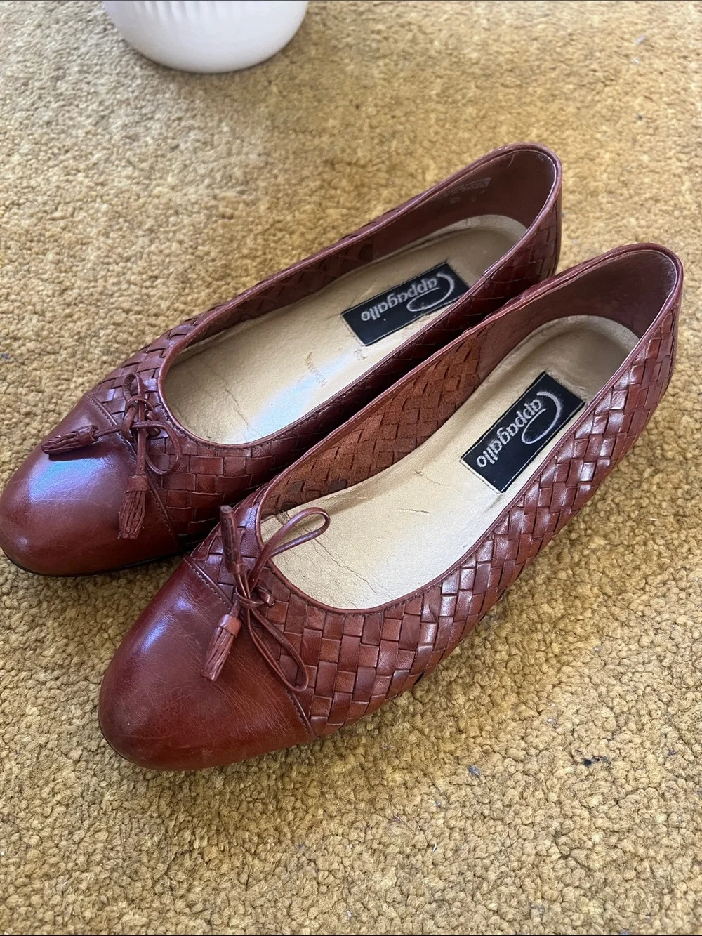 Leather Woven Tassel Ballet Flats