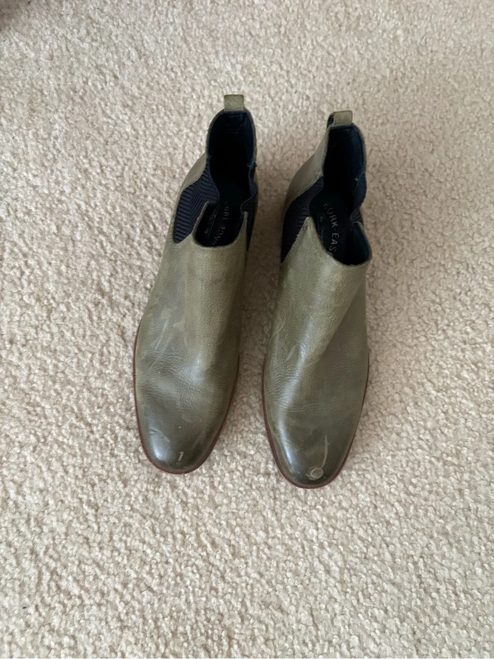 Kork-Ease Olive Leather Chelsea Booties with Black Elastic