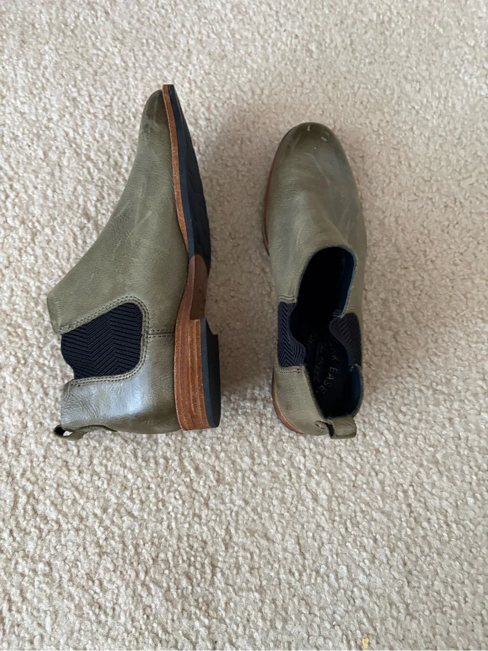 Kork-Ease Olive Leather Chelsea Booties with Black Elastic