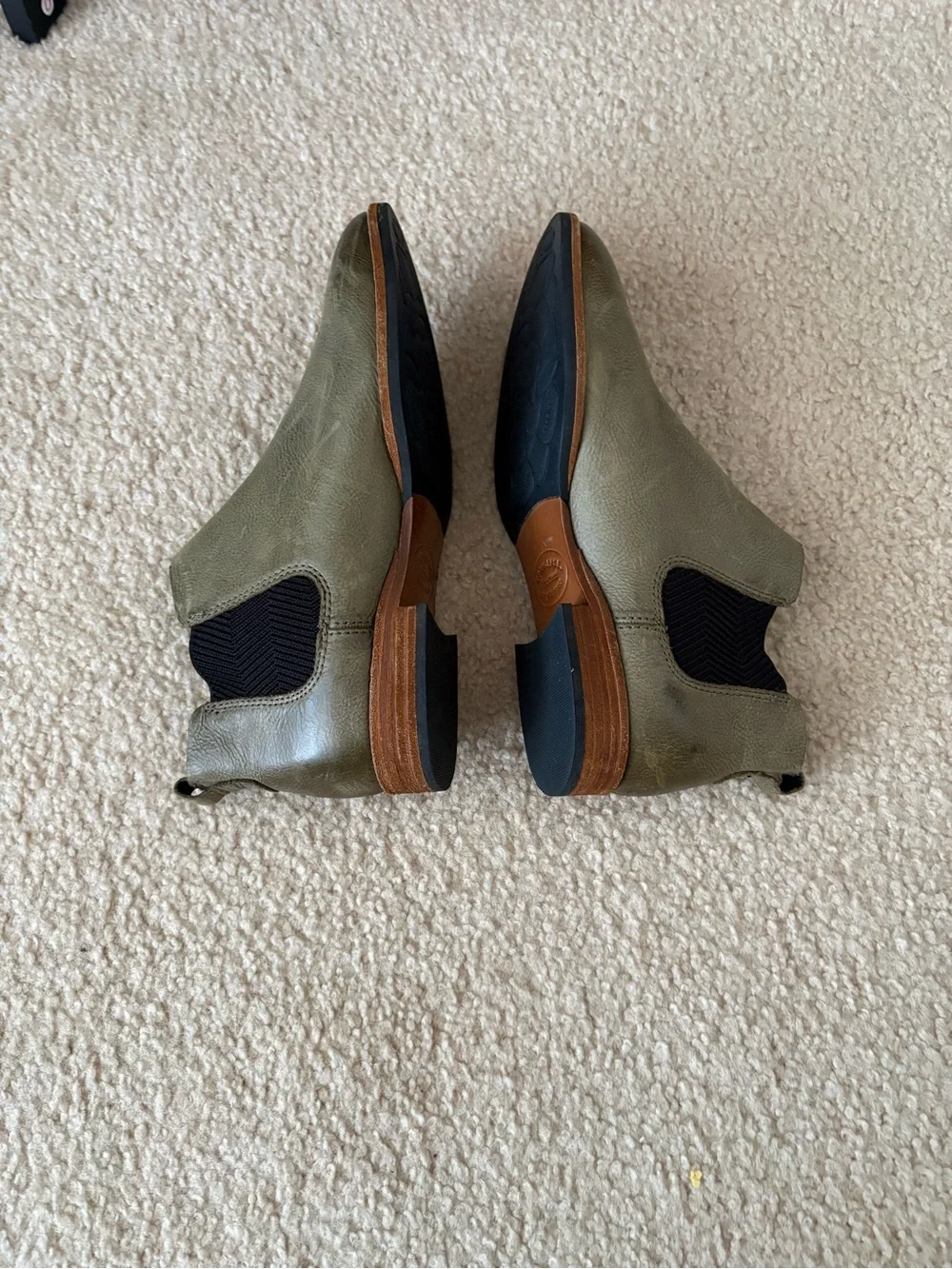 Kork-Ease Olive Leather Chelsea Booties with Black Elastic